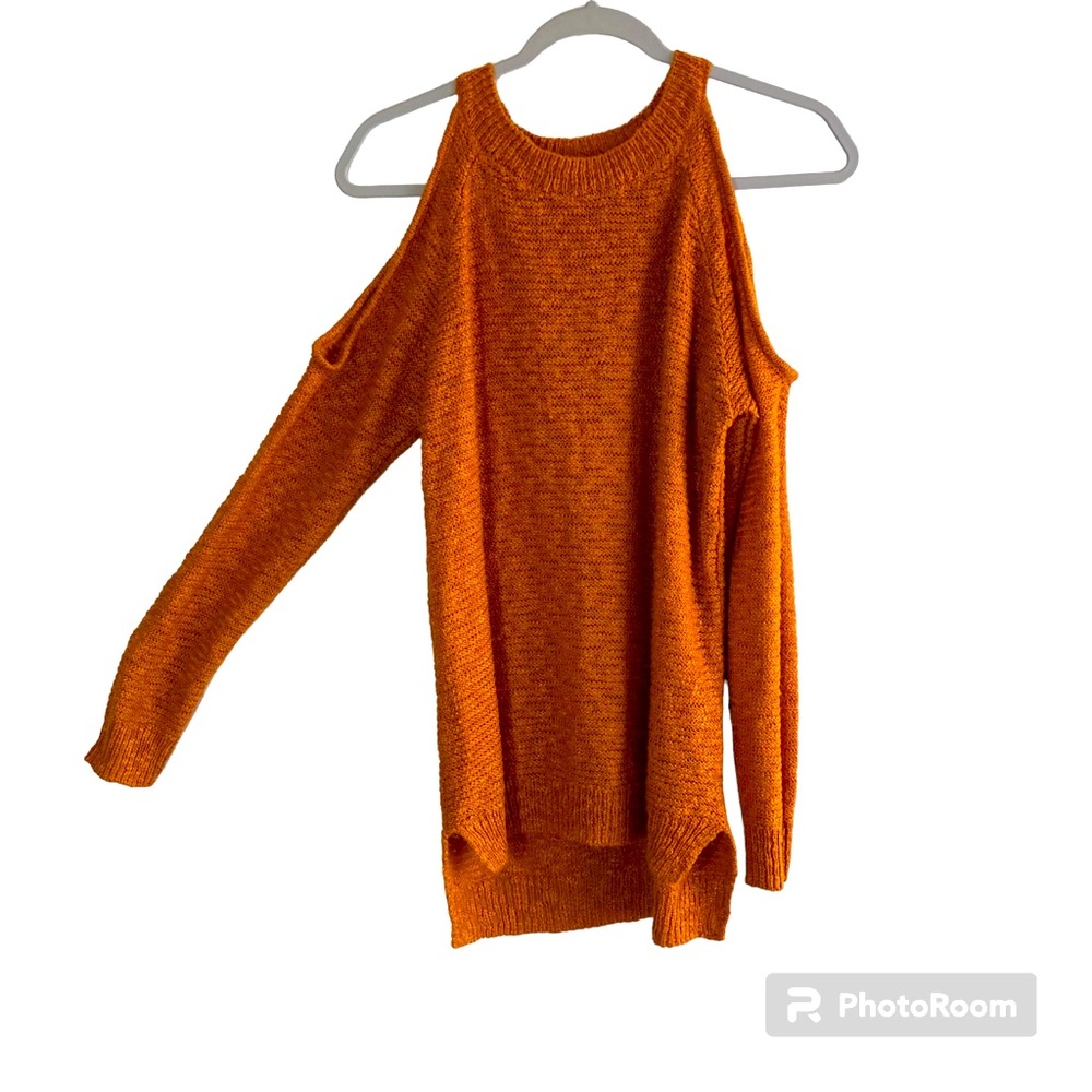 Charlotte Russe Womens Cold Shoulder Sweater S Marigold Textured Soft Acrylic